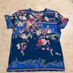 Johnny Was Navy Floral Crewneck Tee|Large